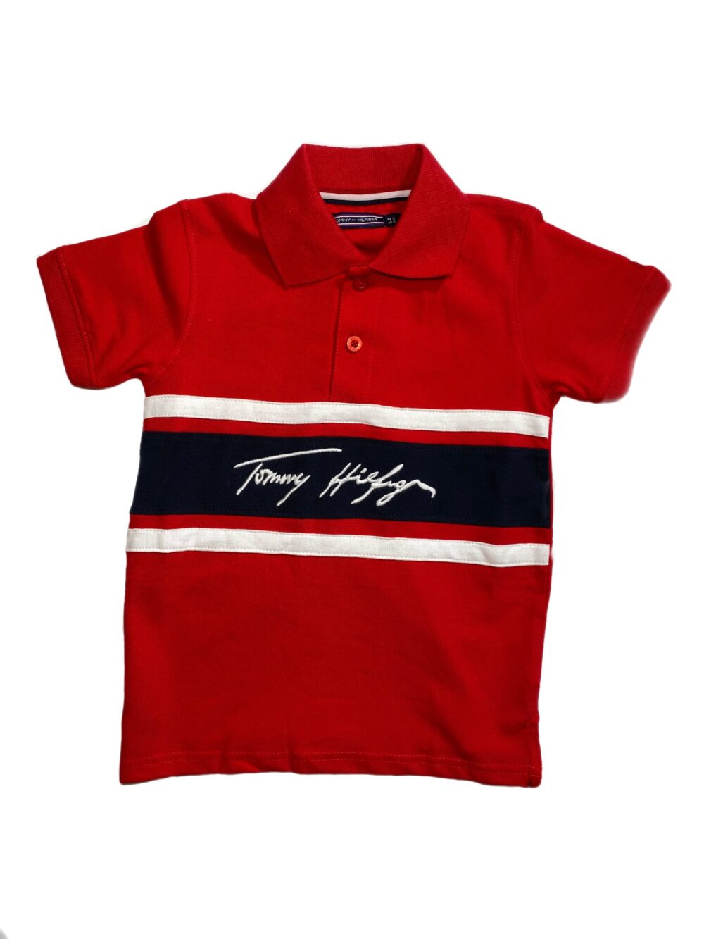 TOMMY HILFIGER POLO (RED WITH STRIPES)