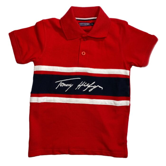 TOMMY HILFIGER POLO (RED WITH STRIPES)