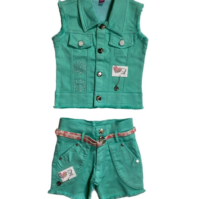 DENIM SLEEVELESS JACKET/SHORT