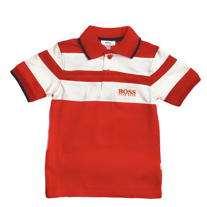 HUGO BOSS POLO RED AND WHITE STRIP WITH COLLAR