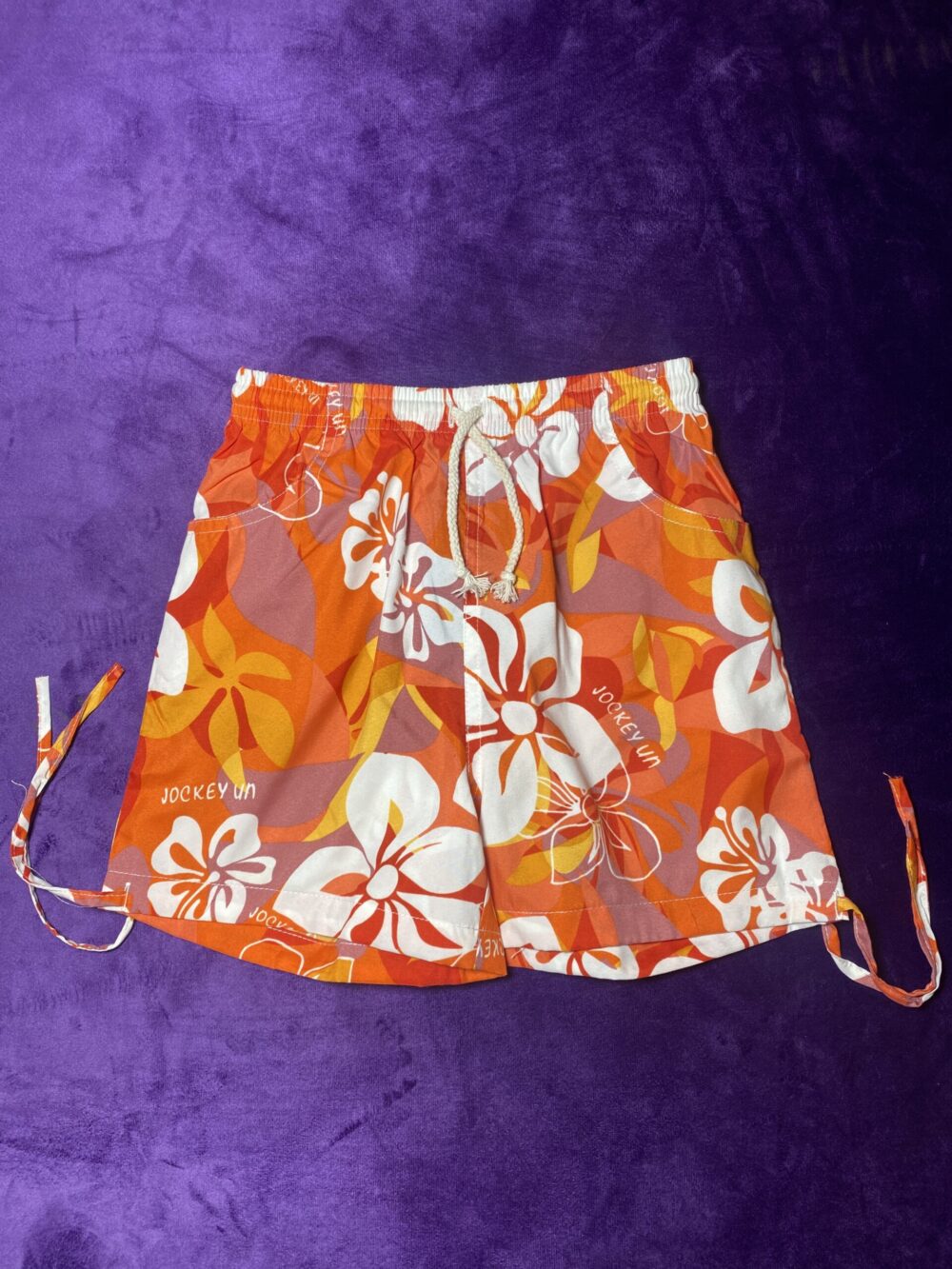 PEACH/ORANGE/YELLOW FLORA SWIM SHORT WITH STRAP