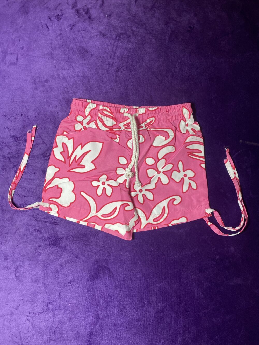 PINK/WHITE FLORA SWIM SHORT WITH STRAP