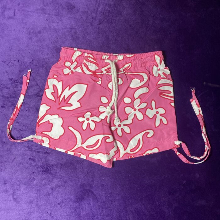 PINK/WHITE FLORA SWIM SHORT WITH STRAP