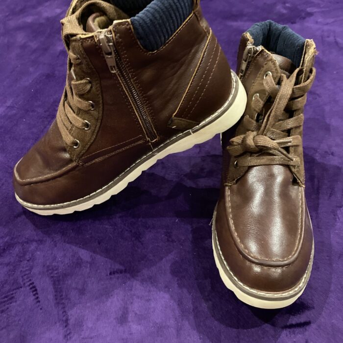 BROWN-NAVY LEATHER SHOE - SIDE ZIP