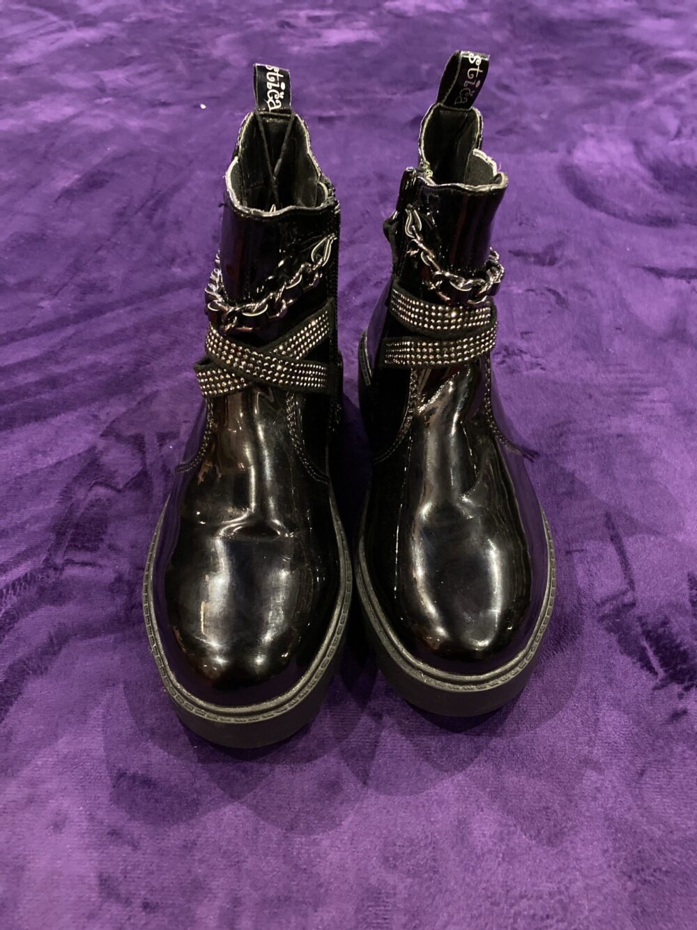 SHINNY BLACK BOOT (ELASTIC FABRIC) SIDE ZIP