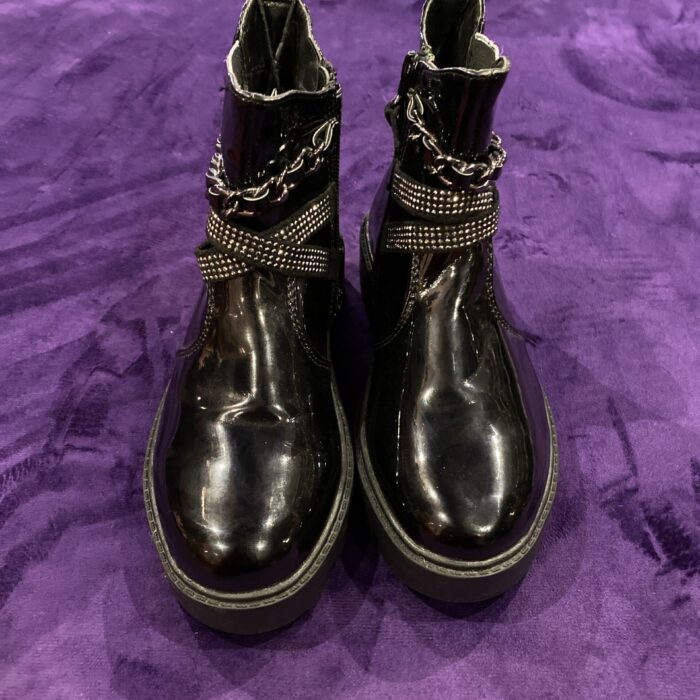 SHINNY BLACK BOOT (ELASTIC FABRIC) SIDE ZIP