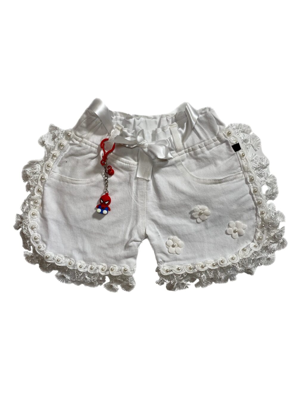 DENIM WHITE SHORT WITH TASSLE
