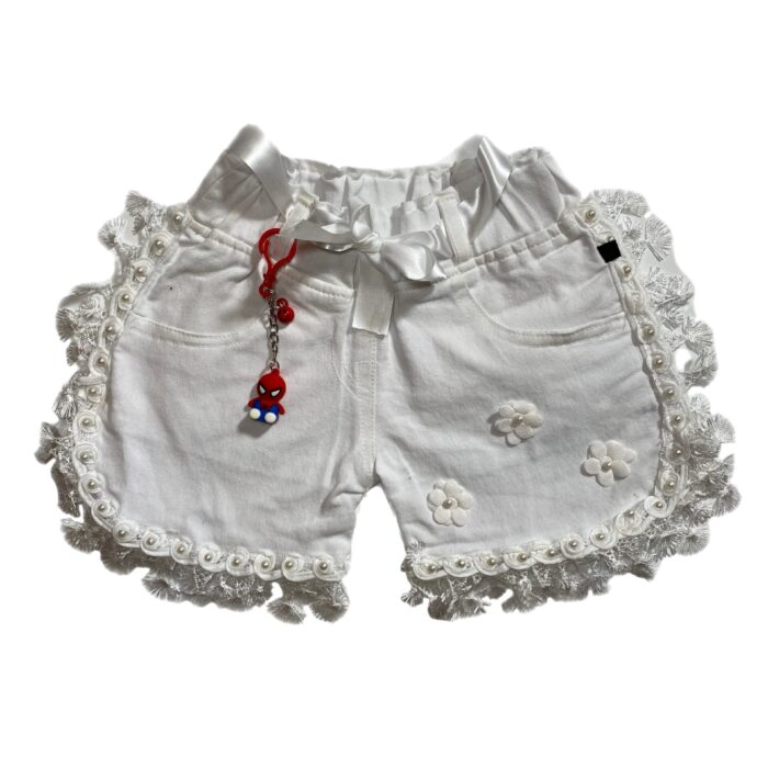 DENIM WHITE SHORT WITH TASSLE