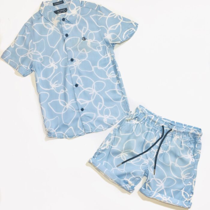 2PCS SKYBLUE AND WHITE SHORT AND SHIRTS