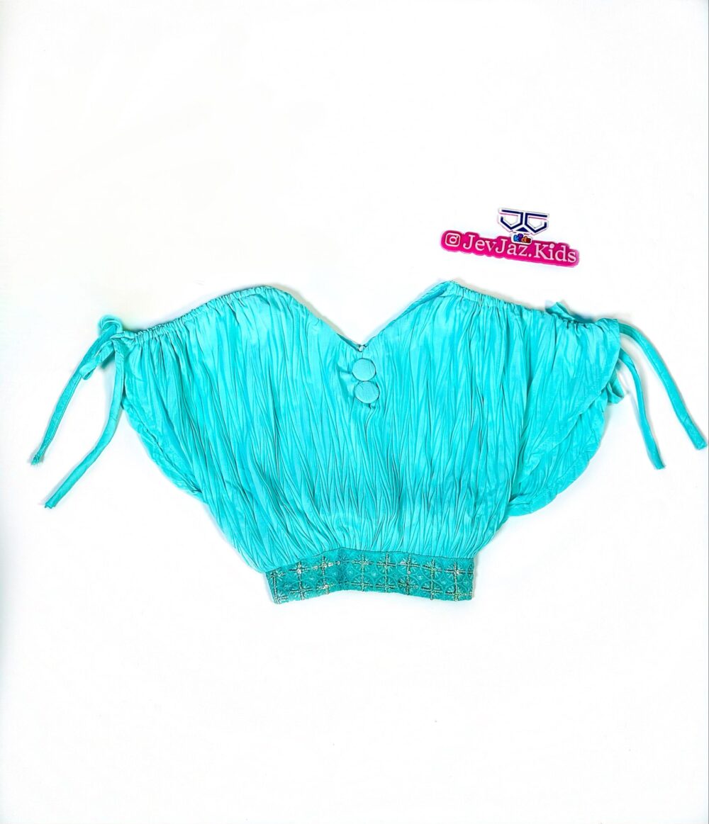 BLUE CROP TOP WITH BUTTONS PLEATED FABRIC