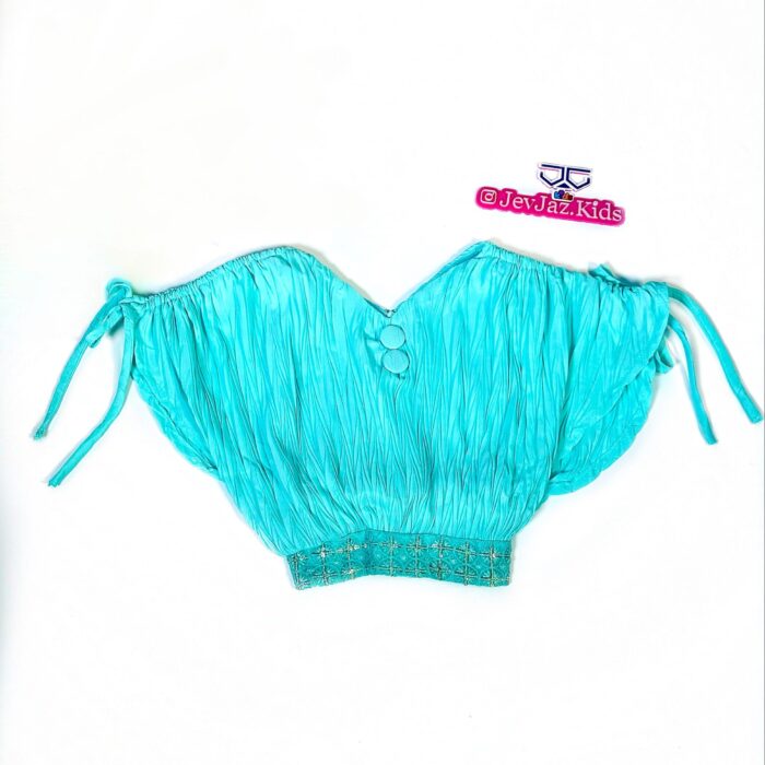 BLUE CROP TOP WITH BUTTONS PLEATED FABRIC