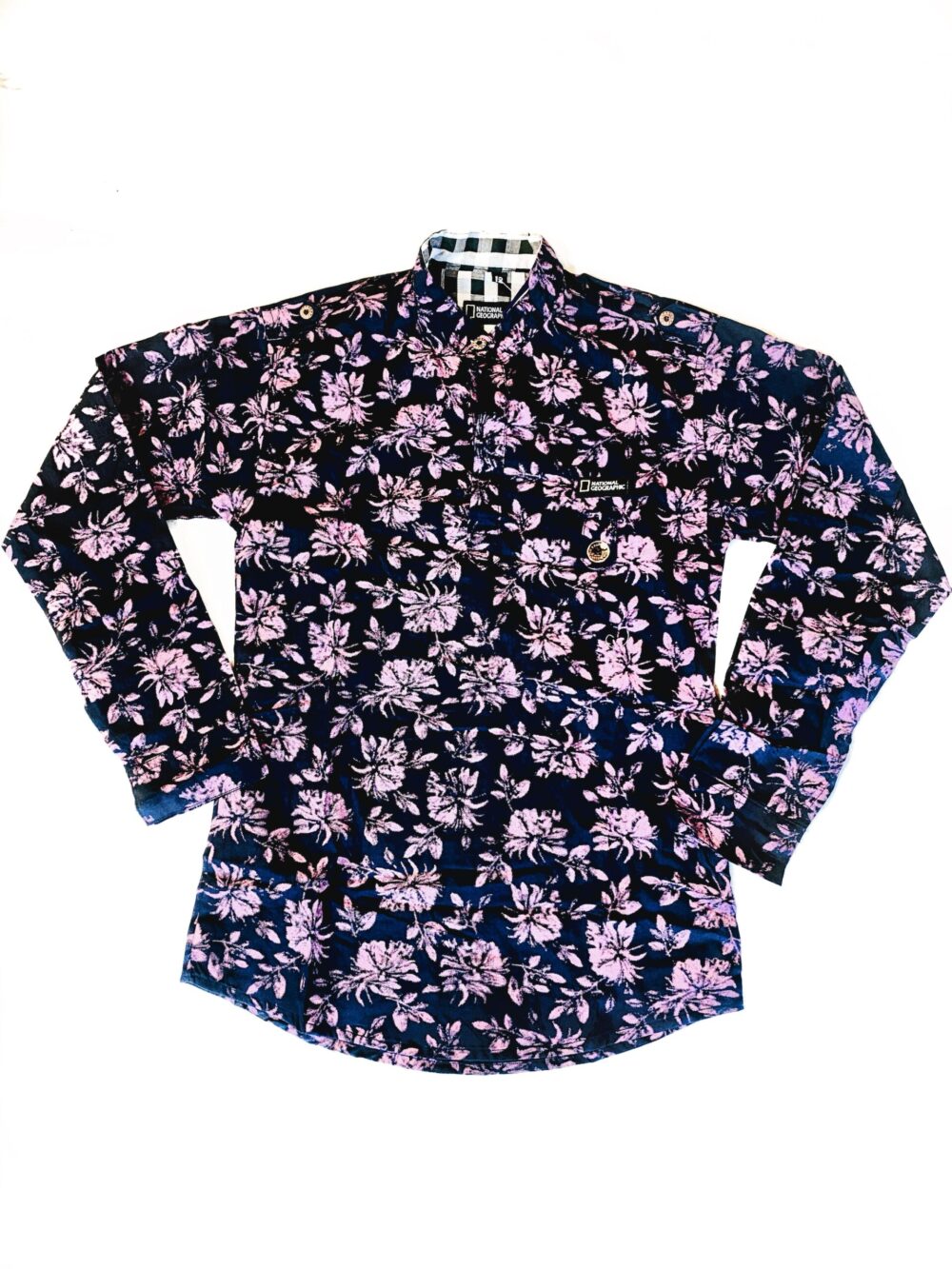 NATIONAL GEOGRAPHIC FLORAL SHIRT LONG SLEEVE BUTTON DOWN (Navy blue/Purple)