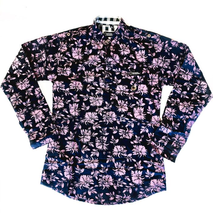 NATIONAL GEOGRAPHIC FLORAL SHIRT LONG SLEEVE BUTTON DOWN (Navy blue/Purple)