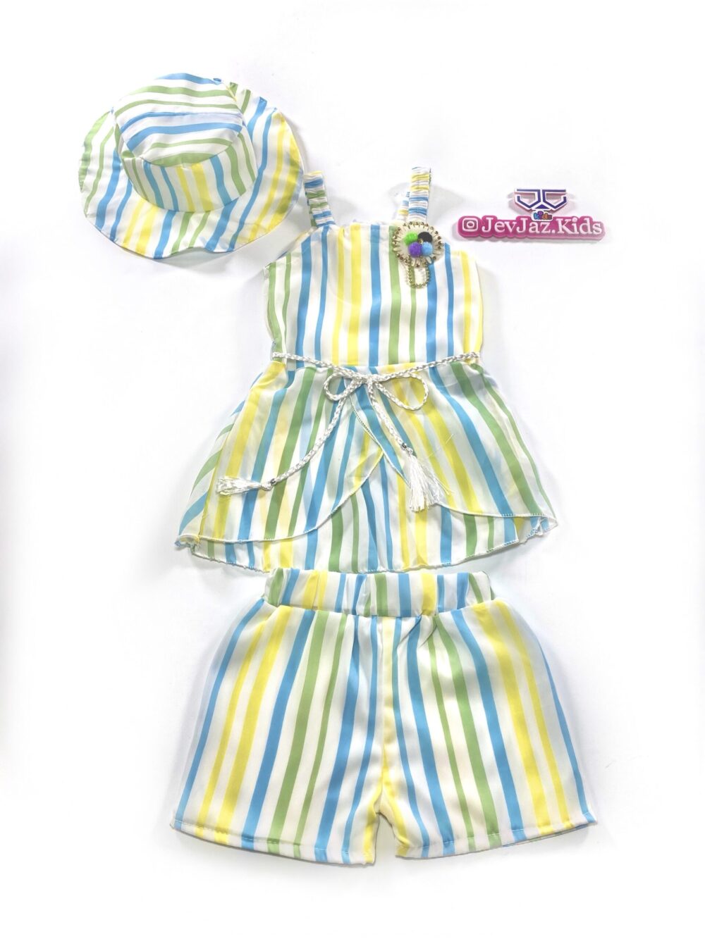 3 PCS MULTICOLOURED DRESS WITH BUCKET HAT - Image 3