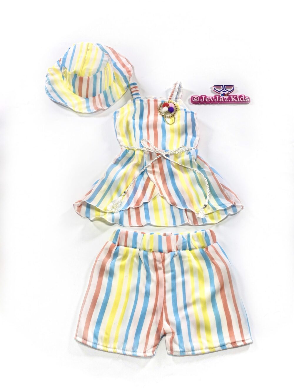3 PCS MULTICOLOURED DRESS WITH BUCKET HAT - Image 2
