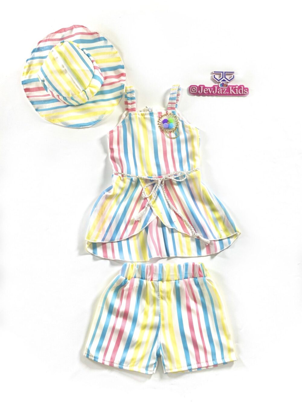 3 PCS MULTICOLOURED DRESS WITH BUCKET HAT - Image 4