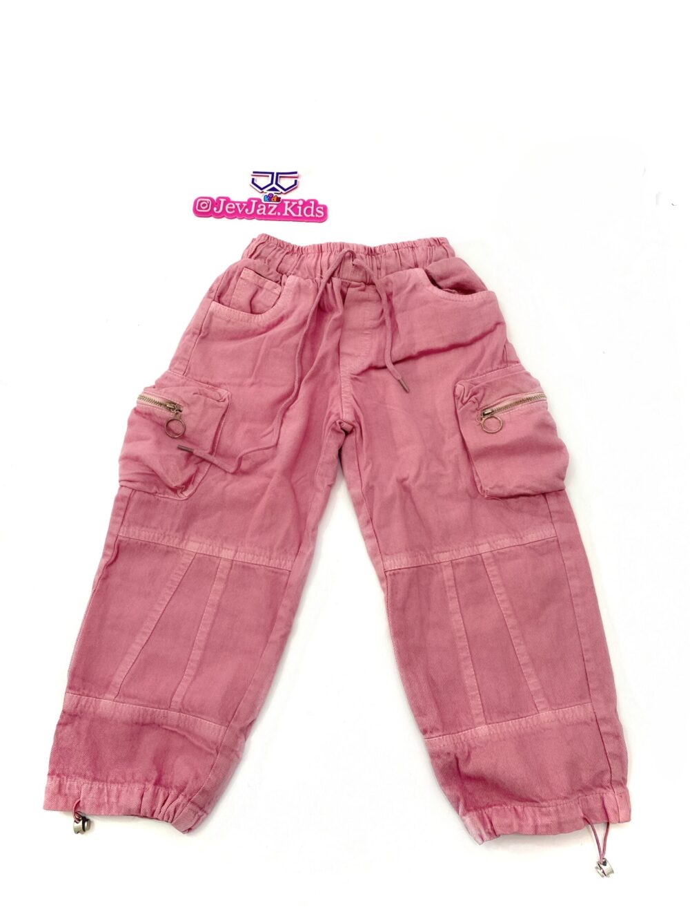 DENIM CARGO PANT WITH ZIP (PINK)