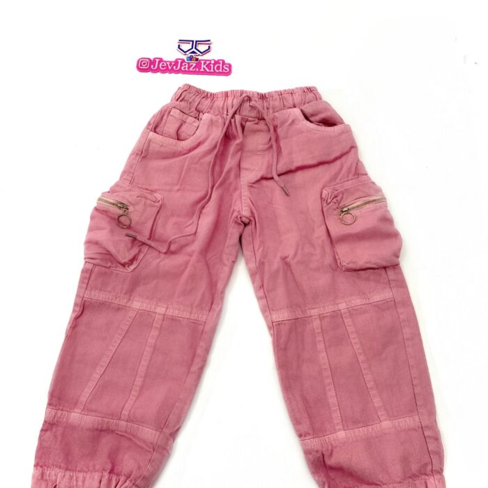 DENIM CARGO PANT WITH ZIP (PINK)