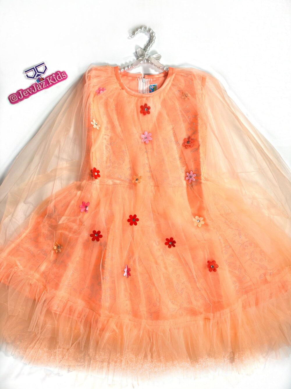CAPE DRESS WITH FLOWERS (Peach)