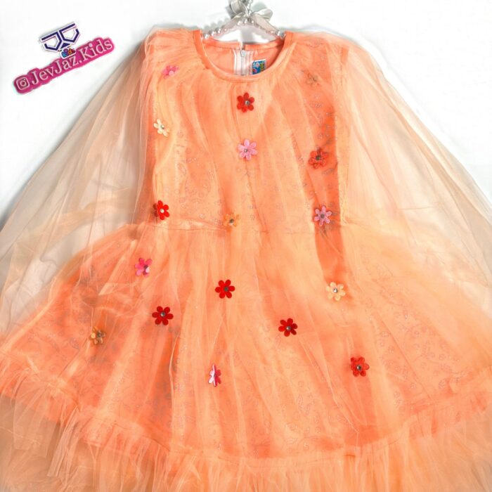 CAPE DRESS WITH FLOWERS (Peach)