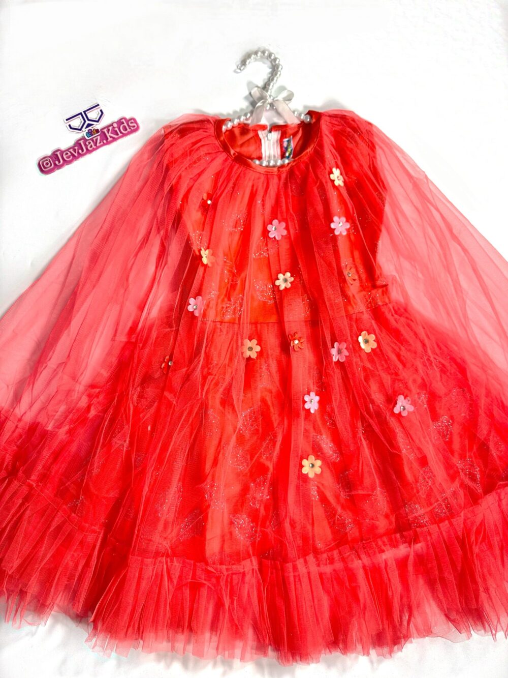 CAPE DRESS WITH FLOWERS (Red)