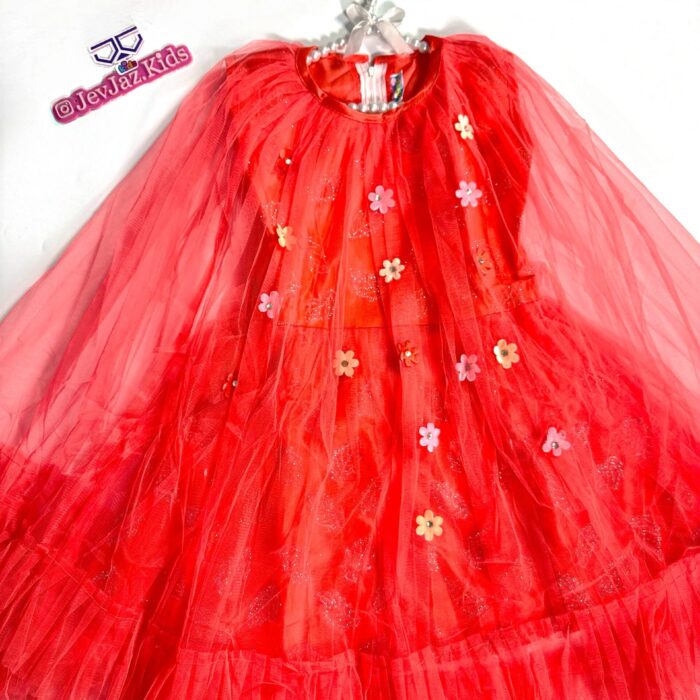 CAPE DRESS WITH FLOWERS (Red)