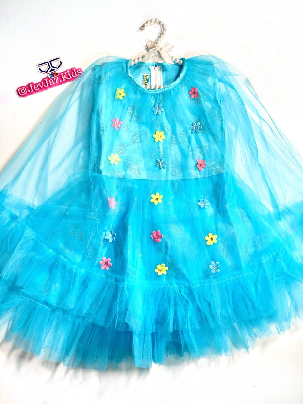 CAPE DRESS WITH FLOWERS (Sky-blue)
