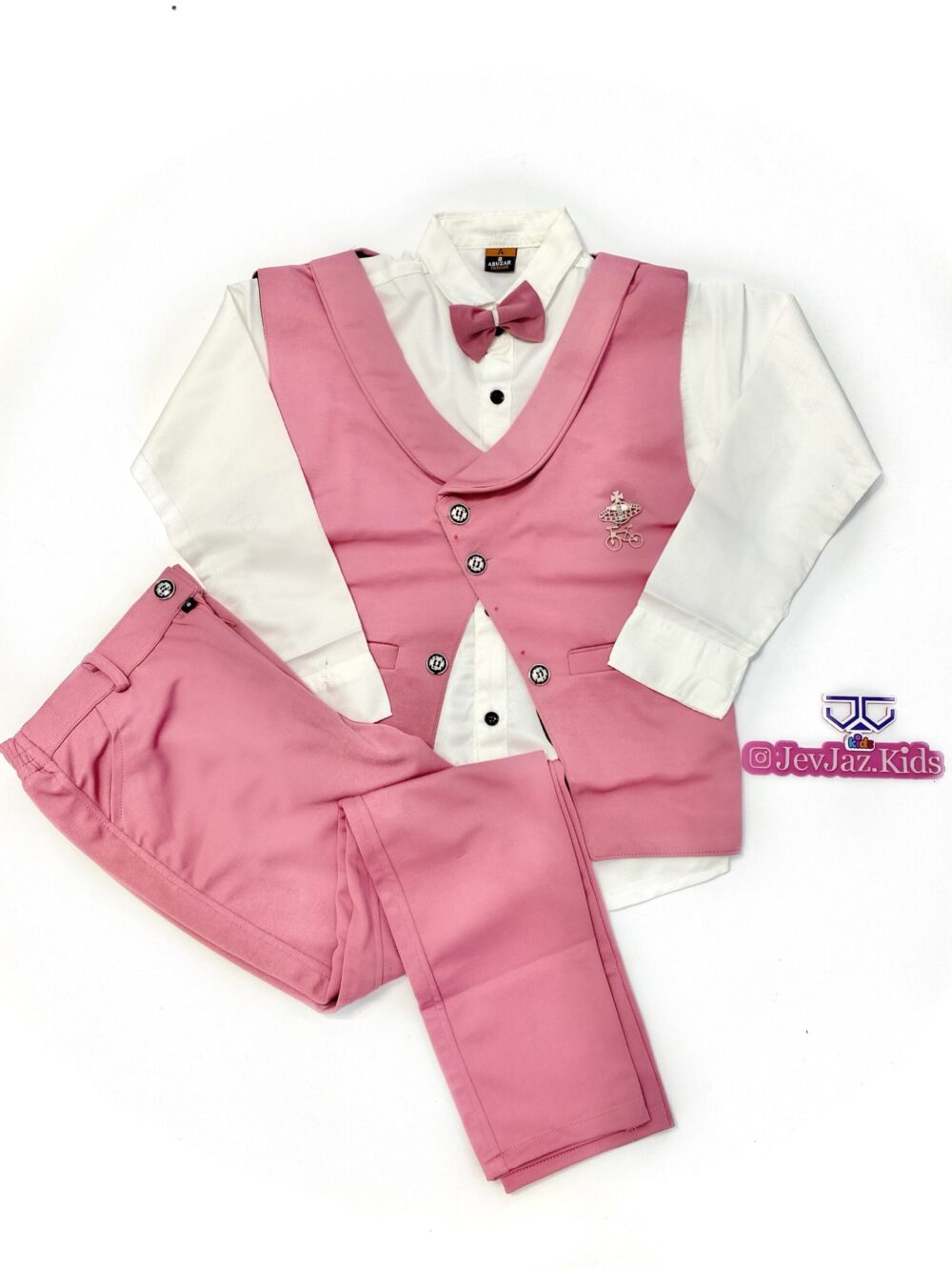 4pcs SUIT SET WITH SHIRT, BOW TIE, VEST AND PANTS (Pink)