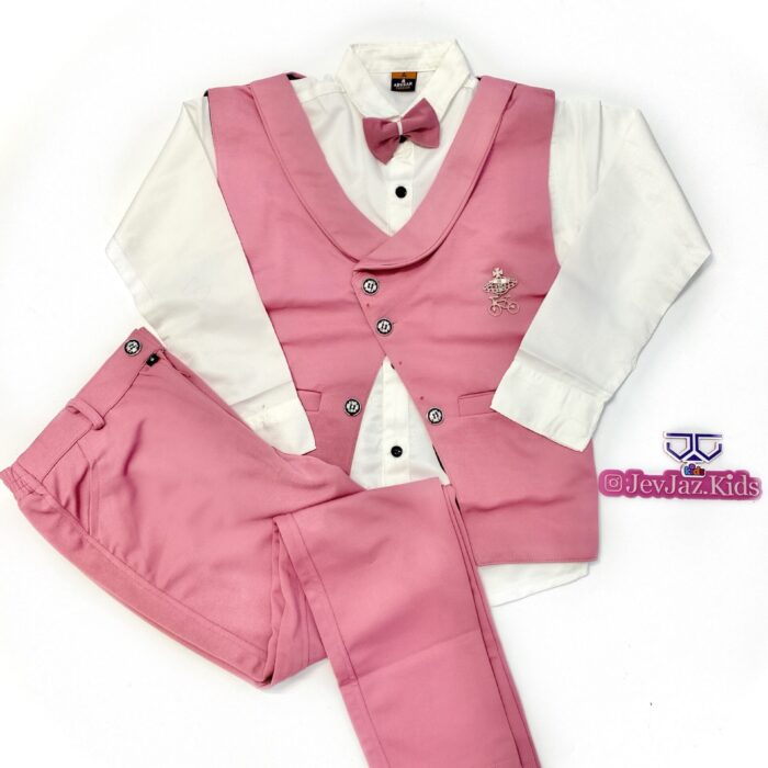 4pcs SUIT SET WITH SHIRT, BOW TIE, VEST AND PANTS (Pink)