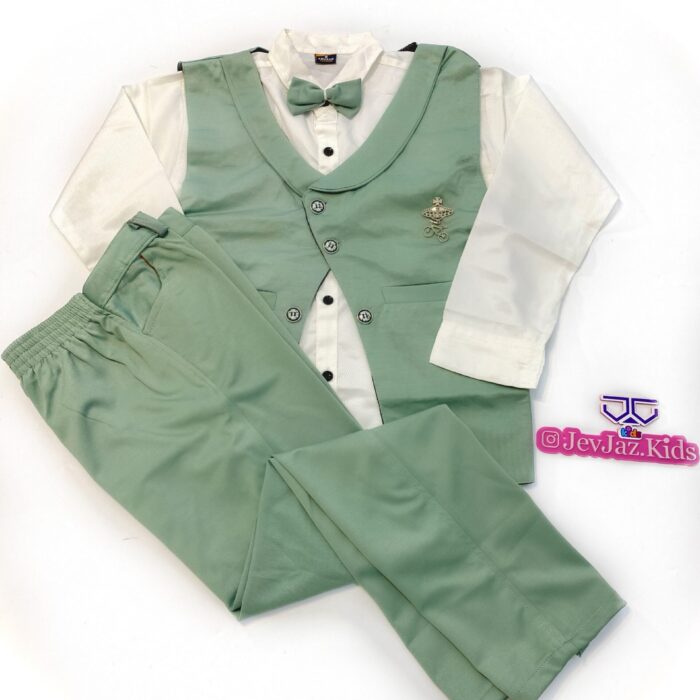 4pcs SUIT SET WITH SHIRT, BOW TIE, VEST AND PANTS (Green)