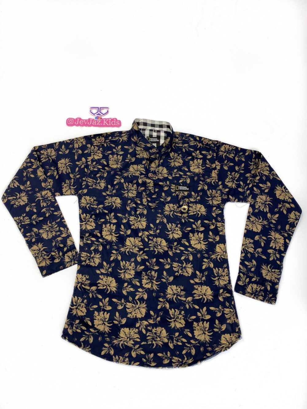 NATIONAL GEOGRAPHIC FLORAL SHIRT LONG SLEEVE BUTTON DOWN (Navy blue/Yellow)