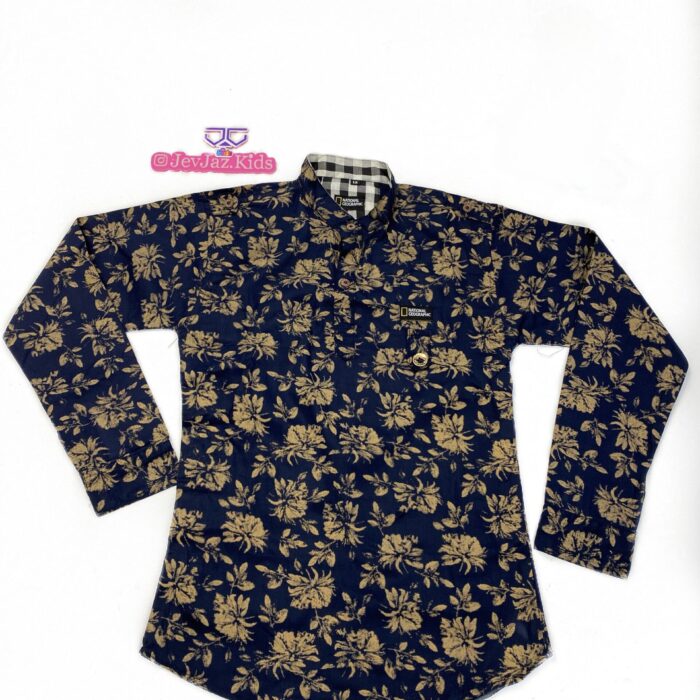 NATIONAL GEOGRAPHIC FLORAL SHIRT LONG SLEEVE BUTTON DOWN (Navy blue/Yellow)