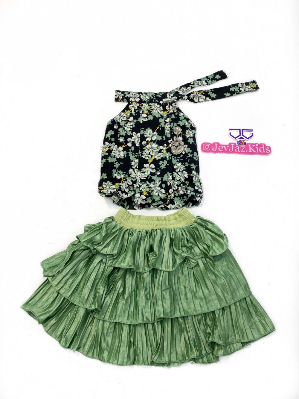 2PCS FLORAL TOP AND PLEATED SKIRT