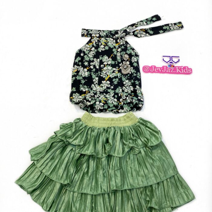 2PCS FLORAL TOP AND PLEATED SKIRT