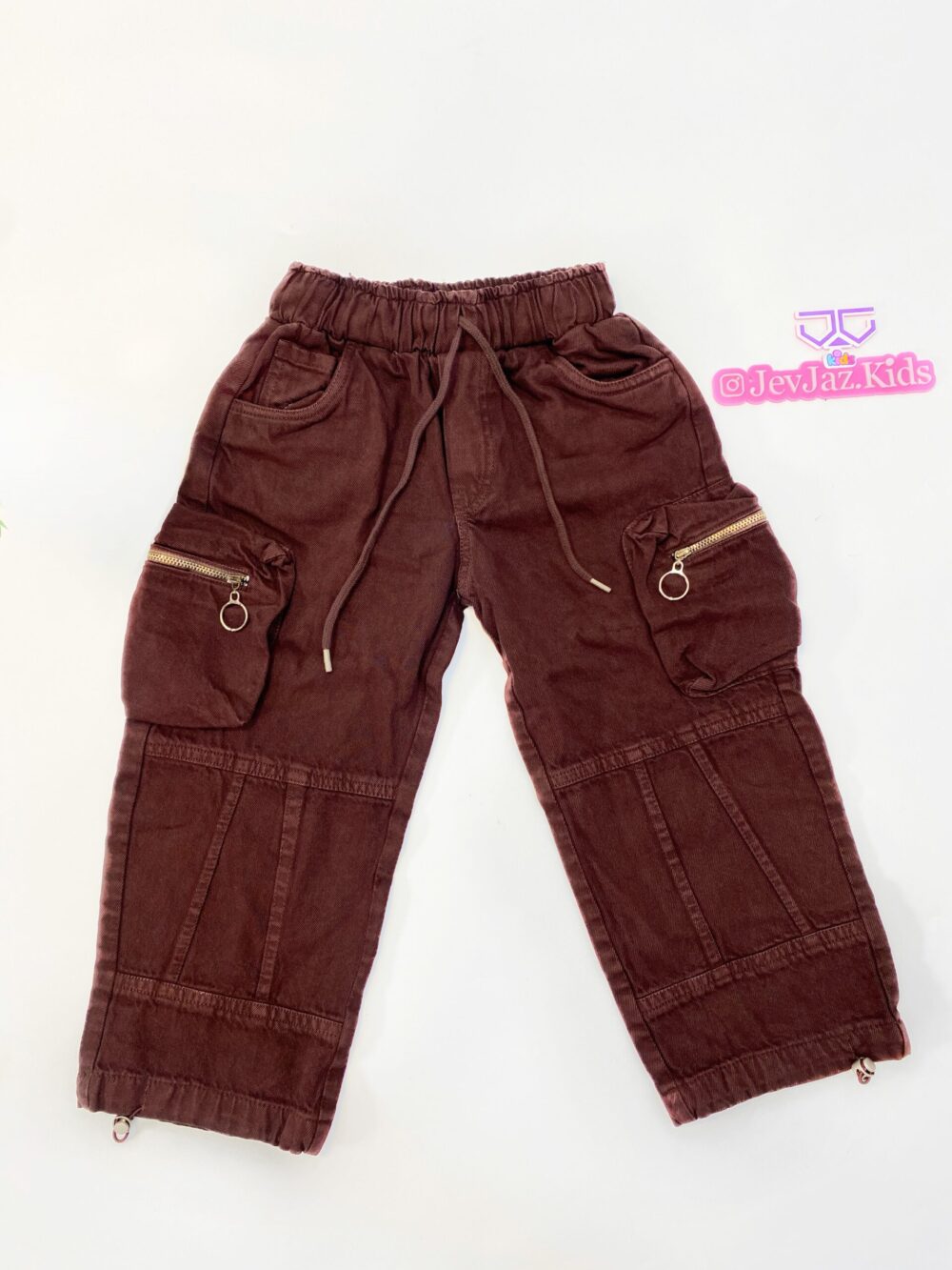 DENIM CARGO PANT WITH ZIP (Wine)