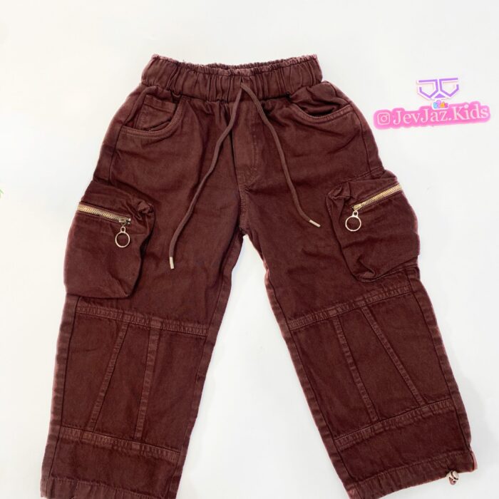 DENIM CARGO PANT WITH ZIP (Wine)