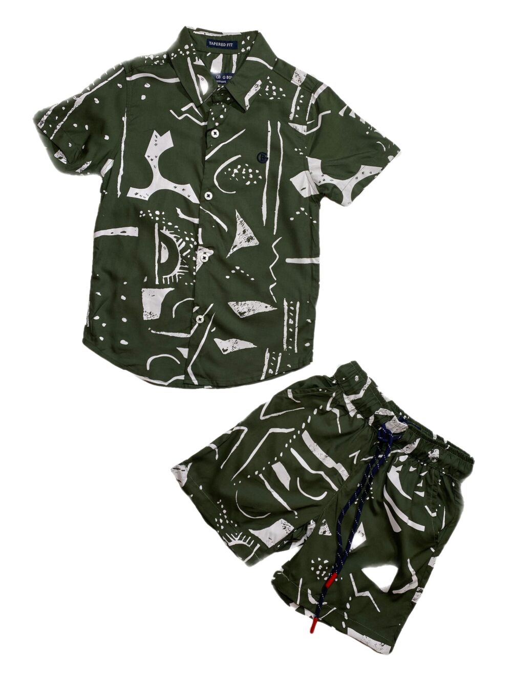 2PCS ARMY AND WHITE SHORT AND SHIRTS