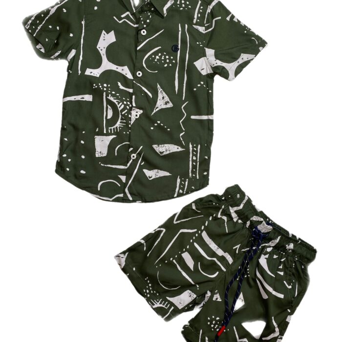 2PCS ARMY AND WHITE SHORT AND SHIRTS
