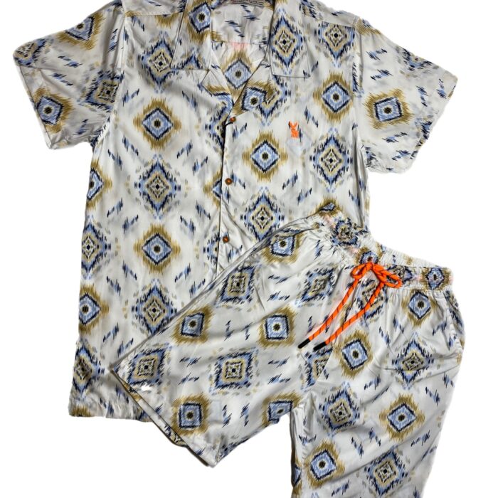 2PCS WHITE PATTERNED SHIRTS AND SHORT
