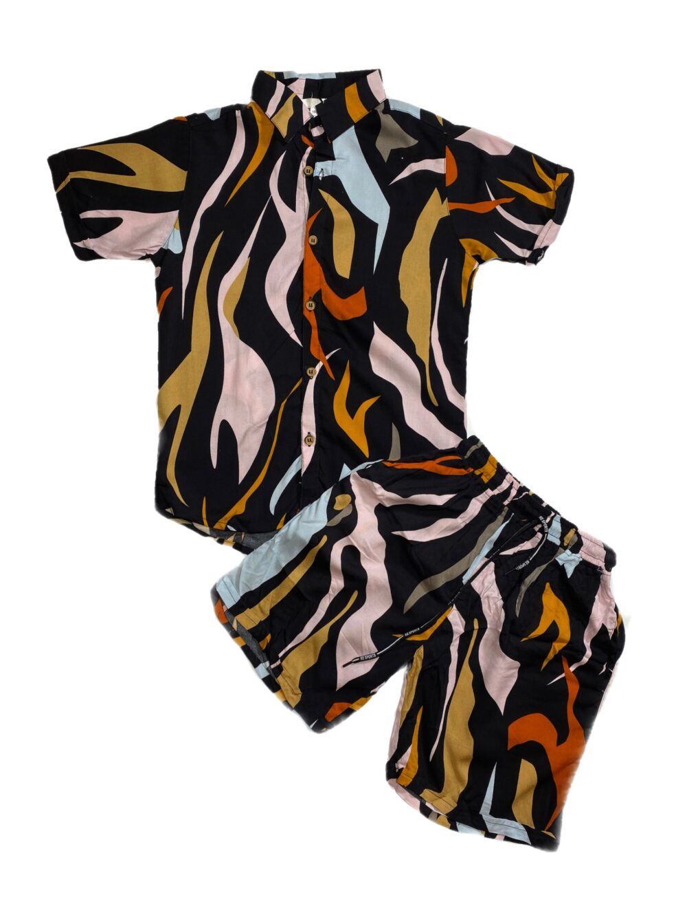 2PCS BLACK AND MULTICOLOURED SHORT AND SHIRTS