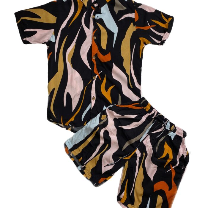 2PCS BLACK AND MULTICOLOURED SHORT AND SHIRTS