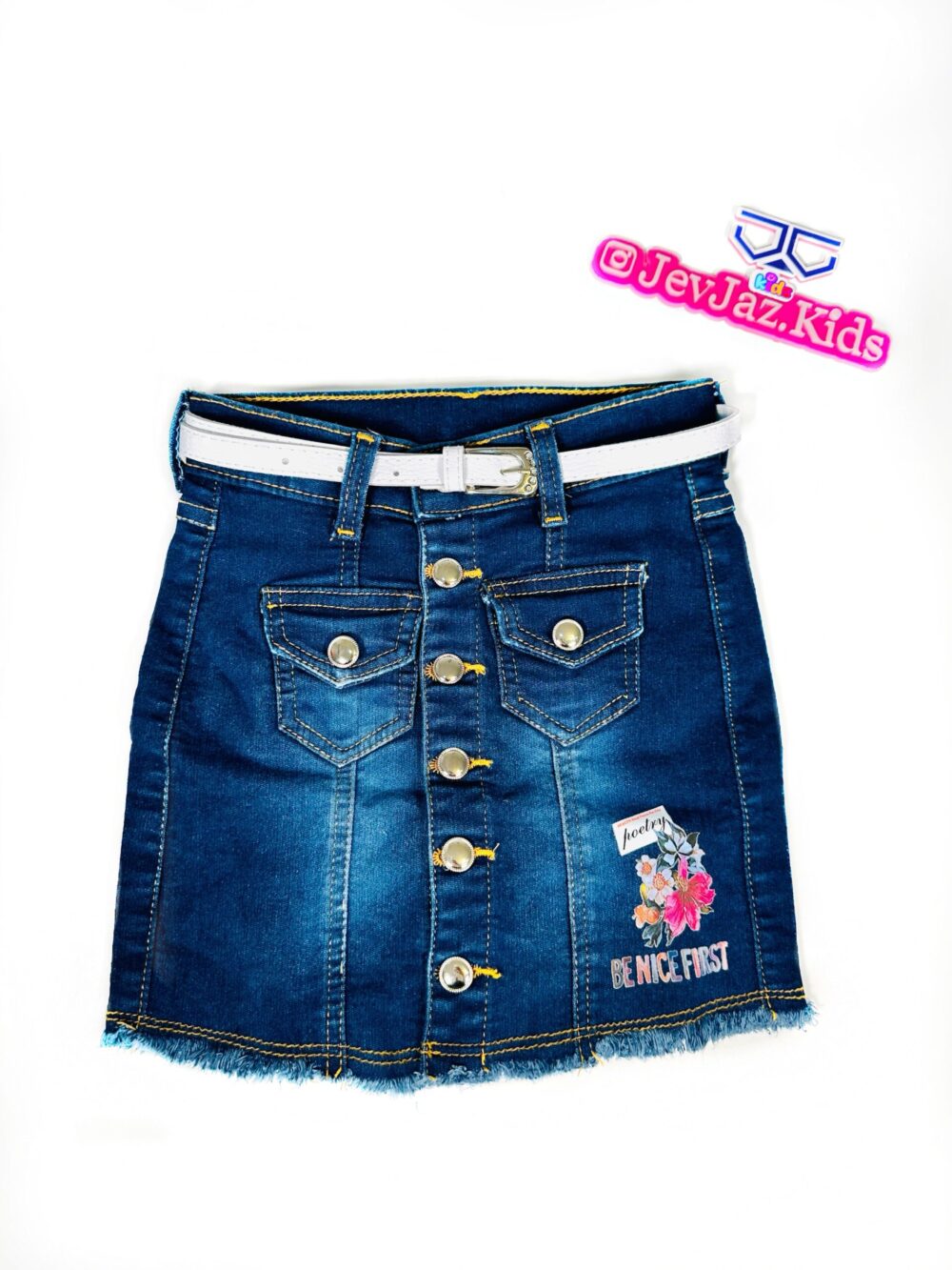 DENIM SKIRT WITH WHITE BELT "BE NICE" (Dark)