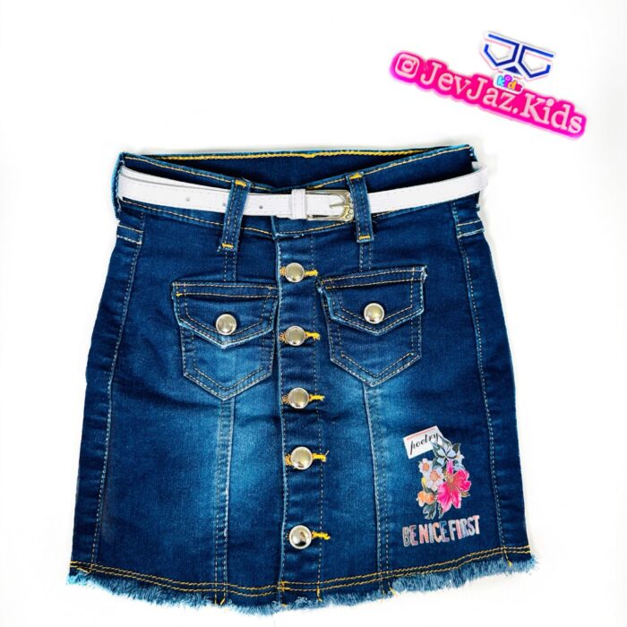 DENIM SKIRT WITH WHITE BELT "BE NICE" (Dark)