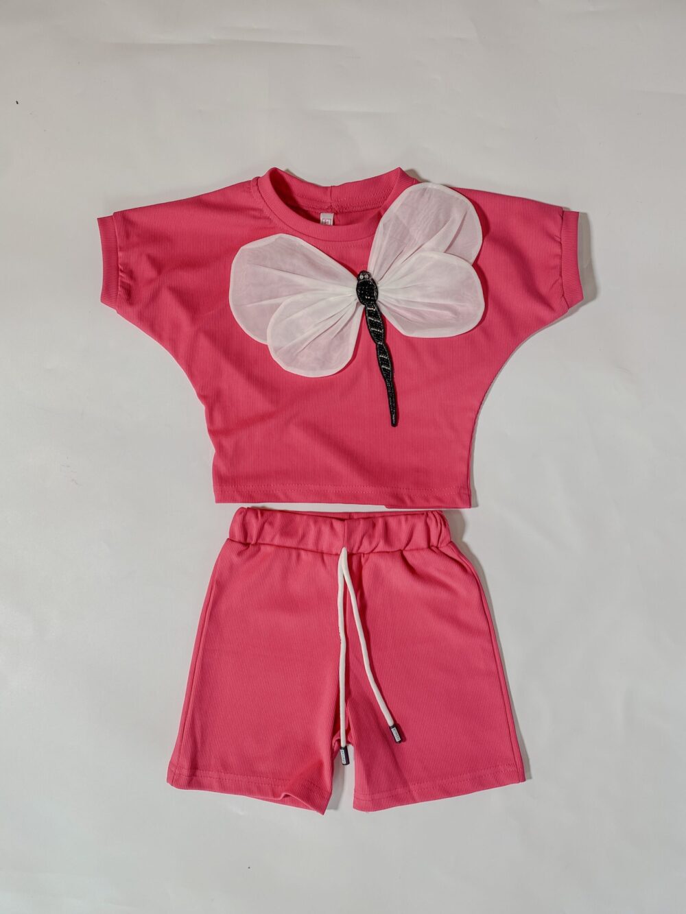 2PCS WHITE BUTTERFLY TOP/SHORT