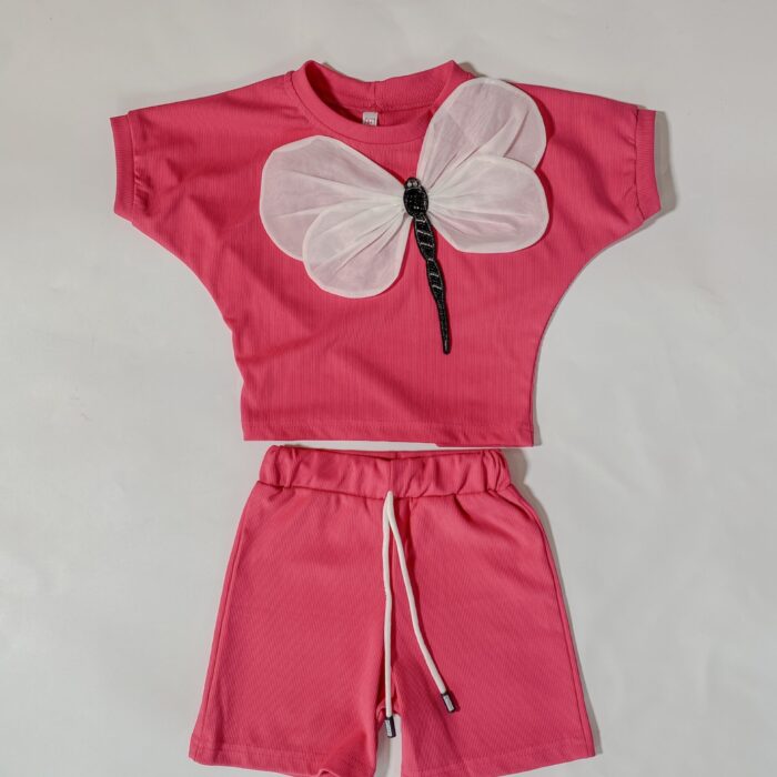 2PCS WHITE BUTTERFLY TOP/SHORT