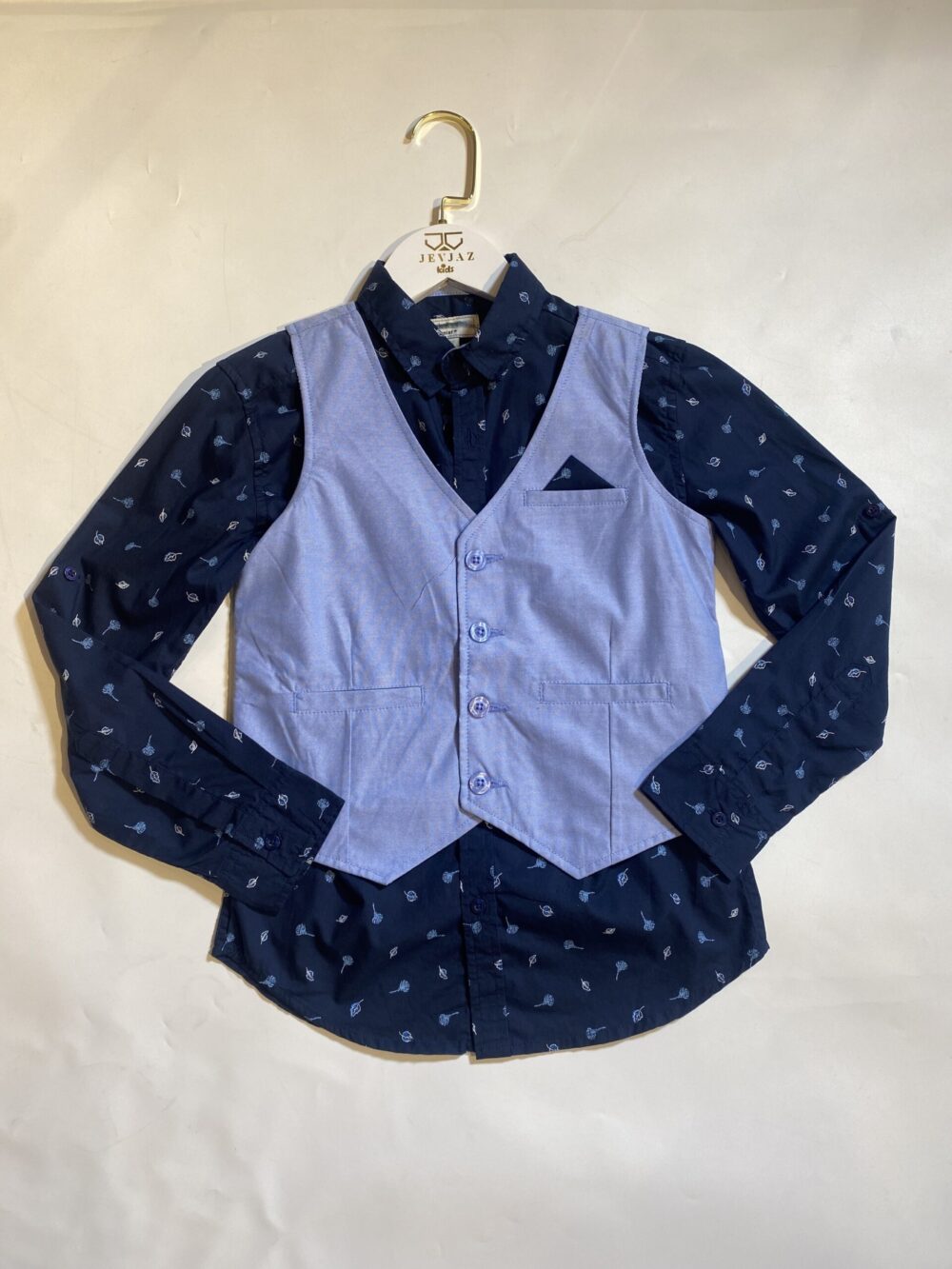 2PCS LONG SLEEVE SHIRT AND SKYBLUE WAIST COAT