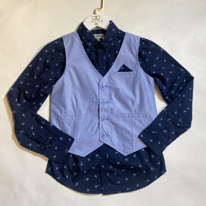 2PCS LONG SLEEVE SHIRT AND SKYBLUE WAIST COAT