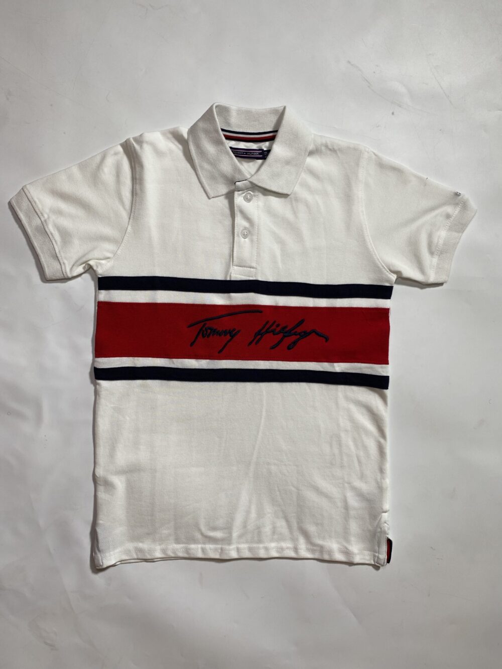 TOMMY HILFIGER POLO WHITE WITH RED STRIPE