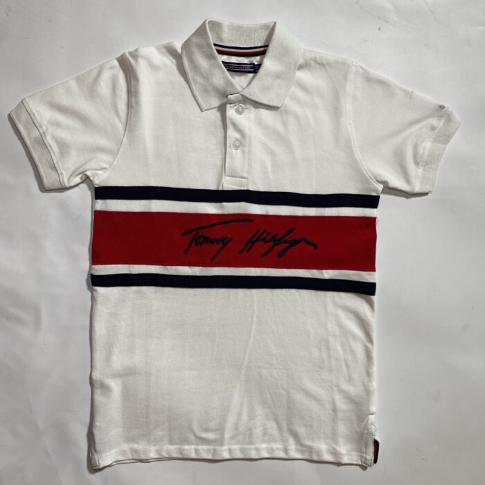 TOMMY HILFIGER POLO WHITE WITH RED STRIPE