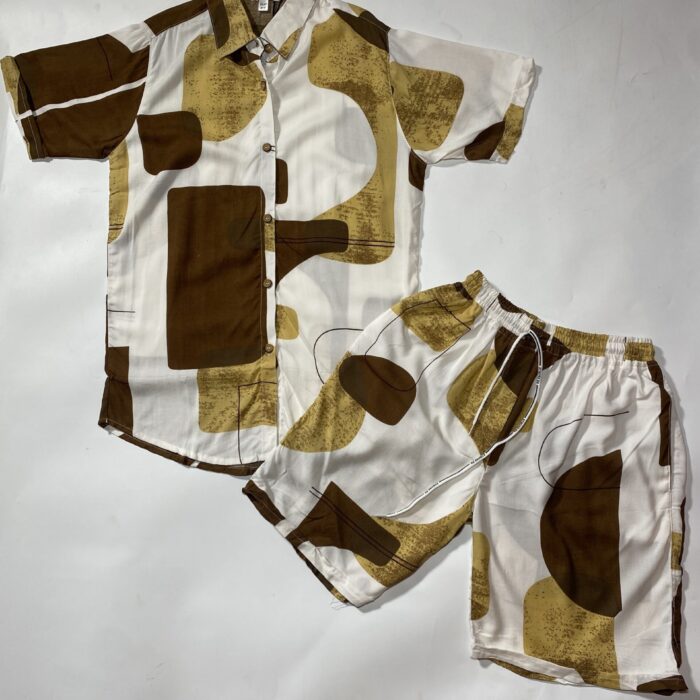 2PCS 3 TONE GOLD AND BROWN SHORT AND SHIRTS